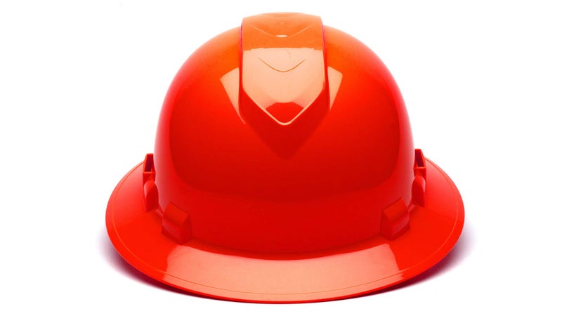 Ridgeline Pyramex Ridgeline Full Brim Hard Hat 4 Point Ratchet Vented Hi-Vis Orange - Image 1